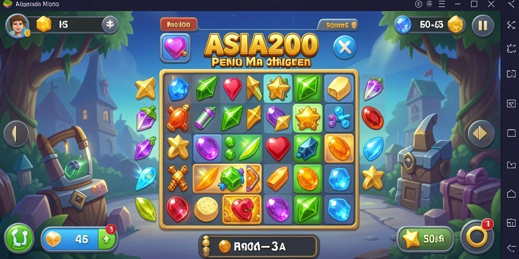 Tampilan gameplay seru dari ASIA200 dengan elemen Match-3 yang colorful.