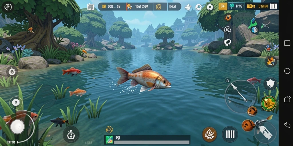 Screenshot gameplay DYO1 saat memancing di lokasi indah.
