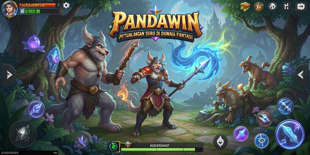Screenshot gameplay PANDAWIN menampilkan petualangan seru di dunia fantasi.