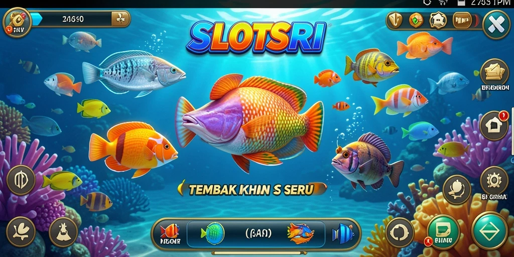 Tampilan gameplay SLOTSRI yang seru dengan ikan berwarna-warni.